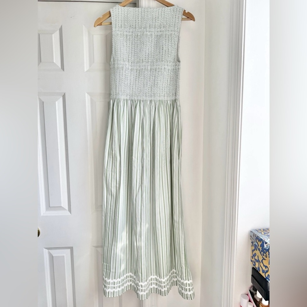 Hill House White and Light Green Striped Midi Dress - Picture 3 of 6